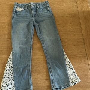 Wallflower Blue Denim Flare Jeans with White Lace Inset